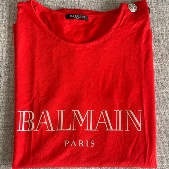 Balmain Red Buttoned Log Sleeveless T-Shirt - Picture 3 of 7